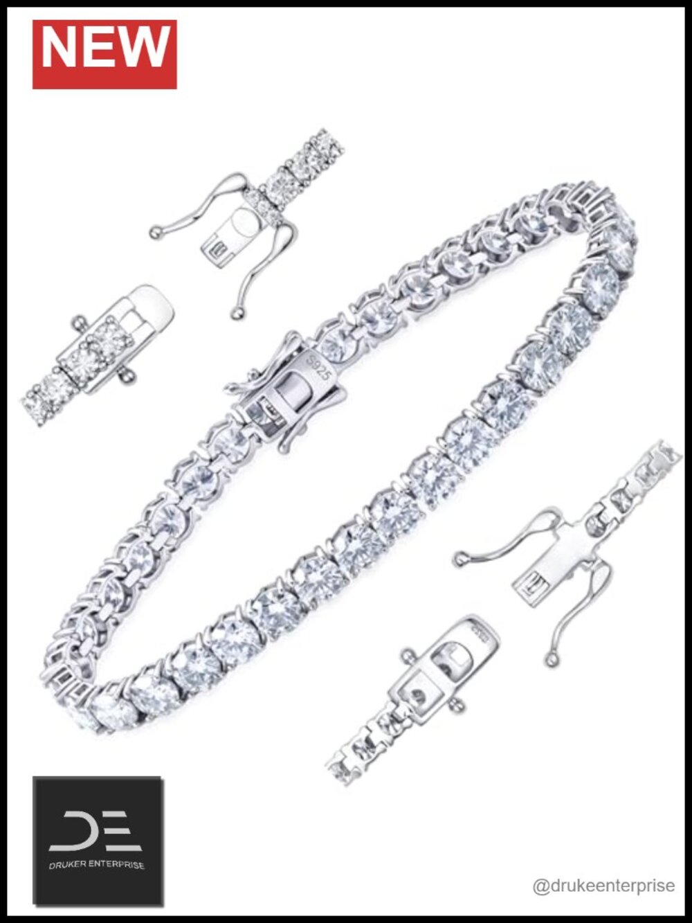 Moissanite Tennis Bracelet Sterling Silver Platinum Plated VVS1 D Color Round 7
